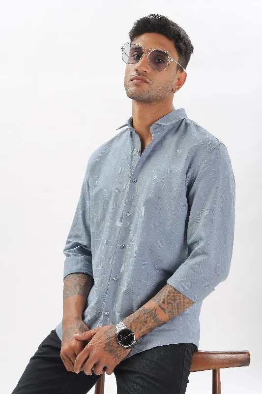Men's Checkered Shirts for a Retro FeelSky Blue Textured Party Wear Shirt