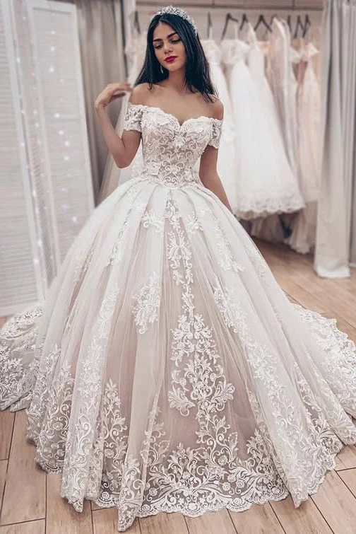 women's flowy dressesGorgeous Off the Shoulder Lace Appliques Wedding Dresses
