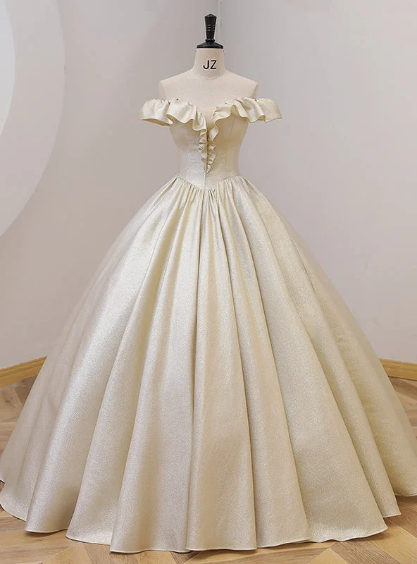Spaghetti Strap DressGold Ball Gown Off the Shoulder Quinceanera Dress