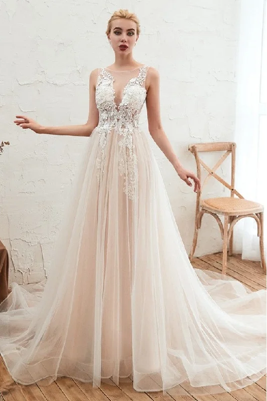 Peter Pan Collar DressClassy Scoop Neckling A Line Long Tulle Wedding Dress With Appliques Y0113