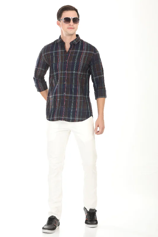 Men's Henley T-Shirts for a Casual TwistGridline Checkered Shirt - Navy x Brown