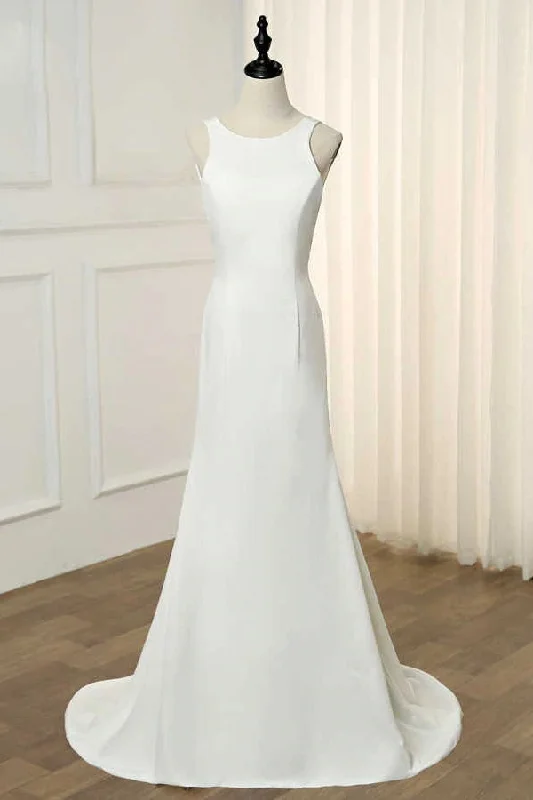 Ruffle DressChic Elegant Scoop Neckling Long Ivory Wedding Dress Y0115