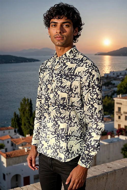 Men's Weekend Shirts for Leisurely OutingsOkhai "Resonance" Handblock Printed Pure Cotton Full-Sleeved Shirt