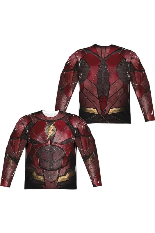 Justice League Movie Flash Uniform (Front/Back Print) Long Sleeve Adult Poly Crew Tee / T-Shirt