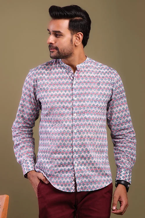 Men's Custom Dress Shirts for a Personalized FitShuddhi Chevron Printed Pink And Gray Mens Shirt
