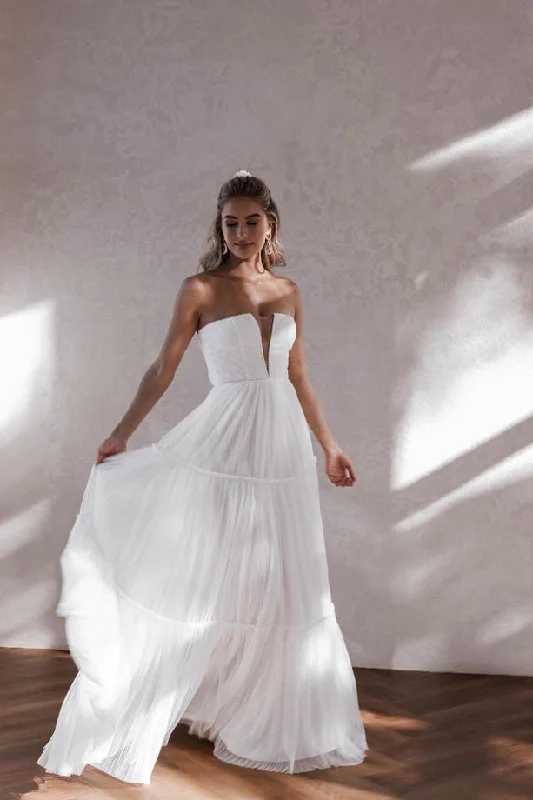 Lace DressCute A Line Strapless White Tulle Tutu Wedding Dresses N113