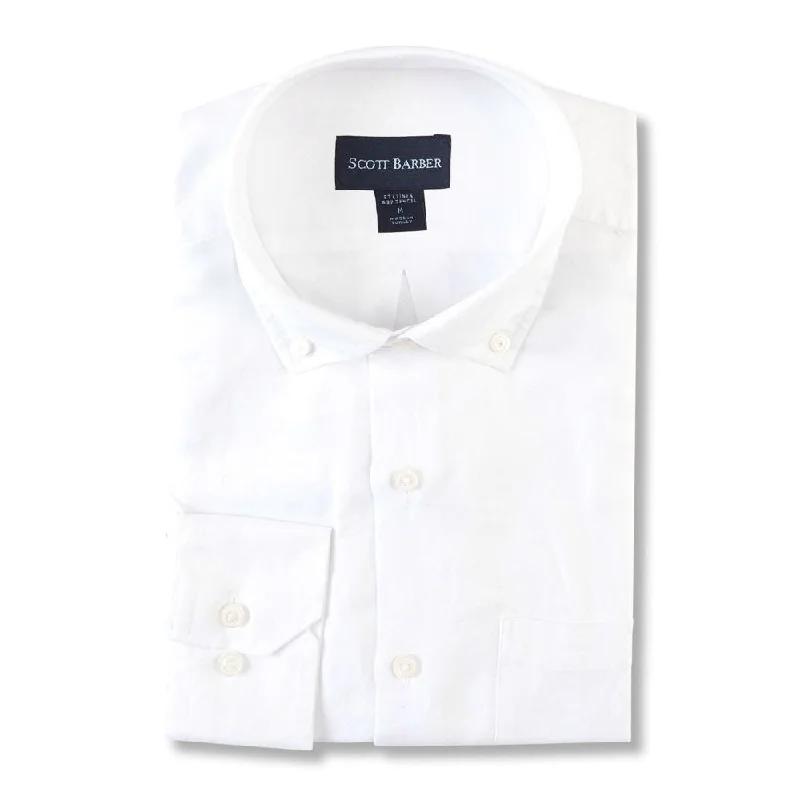 Men's Tab-Collar Shirts for a Crisp LookLinen/Tencel Solid Twill Sport Shirt in White by Scott Barber Men's Tab-Collar Shirts for a Crisp LookLinen/Tencel Solid Twill Sport Shirt in White by Scott Barber