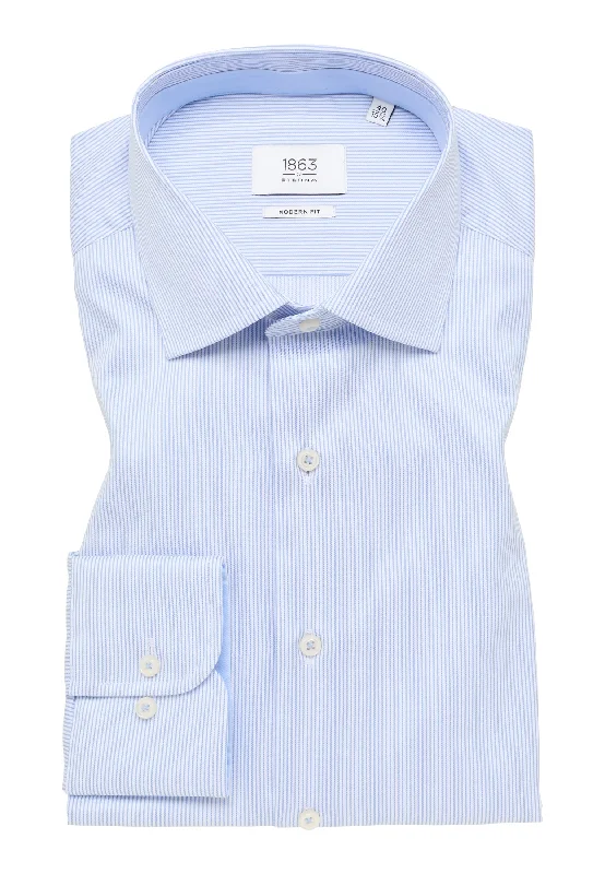 Men's Limited Edition Shirts for Exclusivity'Luxury Twill' in Sky Blue Micro Striped - Modern Fit - Two Ply Cotton Twill Dress Shirt with Kent Collar by Eterna 1863