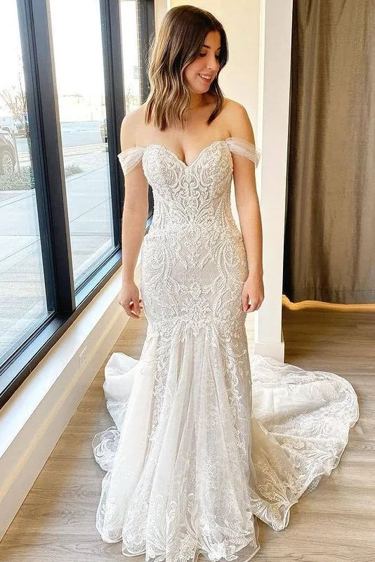 Silk DressGorgeous Off The Shoulder Long Mermaid Lace Wedding Dresses Y0153