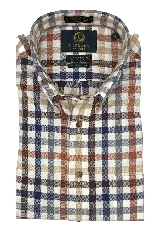 Men's Custom Dress Shirts for a Personalized FitNatural and Spice Multi Check Cotton and Wool Blend Button-Down Shirt by Viyella Men's Custom Dress Shirts for a Personalized FitNatural and Spice Multi Check Cotton and Wool Blend Button-Down Shirt by Viyella