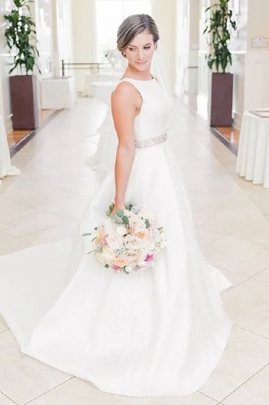 Floral DressIvory Satin Long A-line Wedding Dress Bridal Dress For Women Y0127