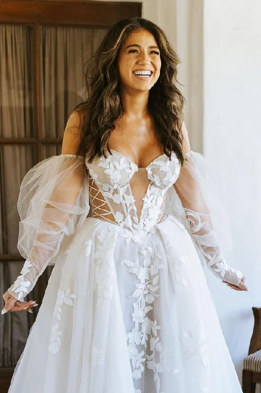 Peplum DressGorgeous Ball Gown Off the Shoulder Tulle Beach Wedding Dresses N120