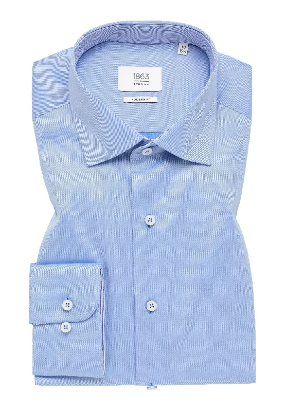 Casual Men's Button-Down Shirts'Luxury Shirt' in Blue with Contrast Details - Modern Fit - Two Ply Cotton Twill Dress Shirt with Kent Collar by Eterna 1863 Casual Men's Button-Down Shirts'Luxury Shirt' in Blue with Contrast Details - Modern Fit - Two Ply Cotton Twill Dress Shirt with Kent Collar by Eterna 1863