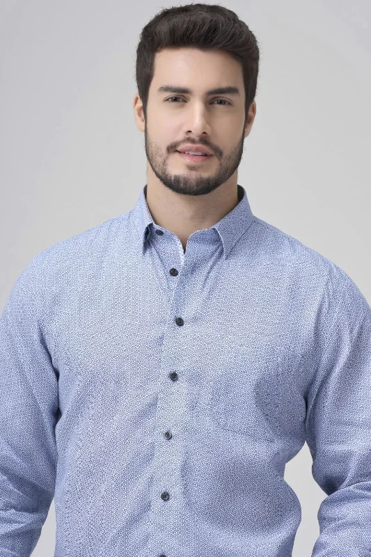 Men's Breathable Shirts for Warm ClimatesLight Blue Geometric Print No-Iron Cotton Sport Shirt with Hidden Button Down Collar by Leo Chevalier Men's Breathable Shirts for Warm ClimatesLight Blue Geometric Print No-Iron Cotton Sport Shirt with Hidden Button Down Collar by Leo Chevalier