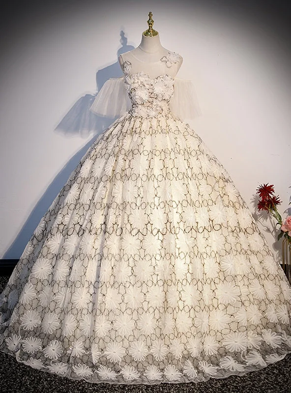 Maternity DressChampagne Tulle Lace Ball Gown Quinceanera Dress