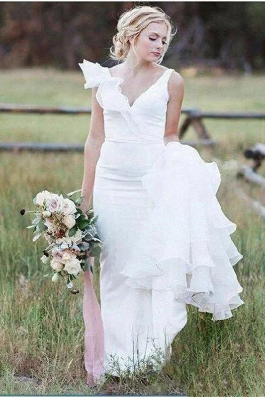 women's wrap dressesV-Neck Backless Mermaid White Wedding Dresses Long Bridal Dresses N2023