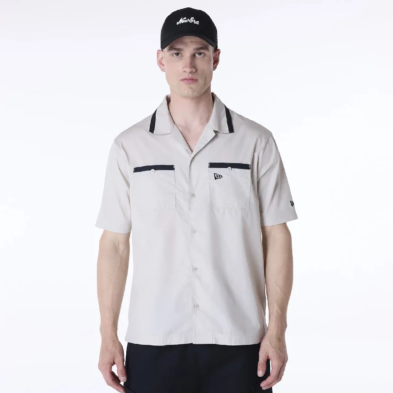 Men's Patterned Dress Casual Shirts for Smart-Casual EventsNew Era Revere Cream Short Sleeve Shirt Men's Patterned Dress Casual Shirts for Smart-Casual EventsNew Era Revere Cream Short Sleeve Shirt