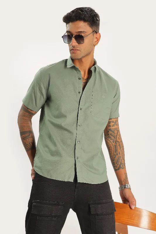 Men's Smart Casual Shirts for Business Casual SettingsOlive Green Half Sleeve Regular Fit Shirt Men's Smart Casual Shirts for Business Casual SettingsOlive Green Half Sleeve Regular Fit Shirt