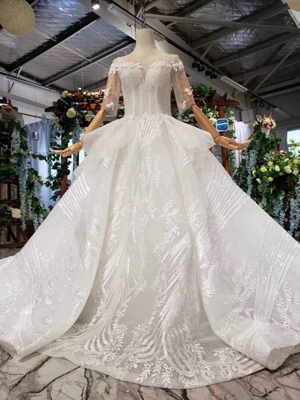 Cut-Out DressSequins Ball Gown Half Sleeves Quinceanera Dress, Sheer Neck Long Wedding Dress OP876 Cut-Out DressSequins Ball Gown Half Sleeves Quinceanera Dress, Sheer Neck Long Wedding Dress OP876
