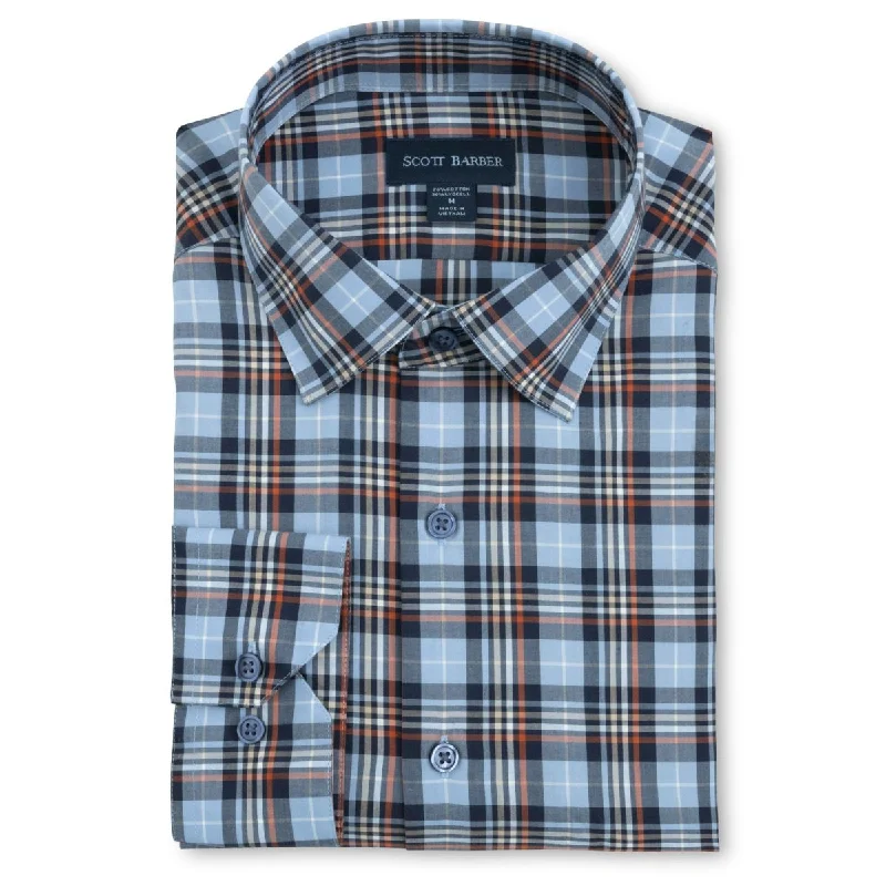 Men's Denim Shirts for a Rugged LookCollegiate Plaid Performance Sport Shirt in Carolina Blue and Navy by Scott Barber