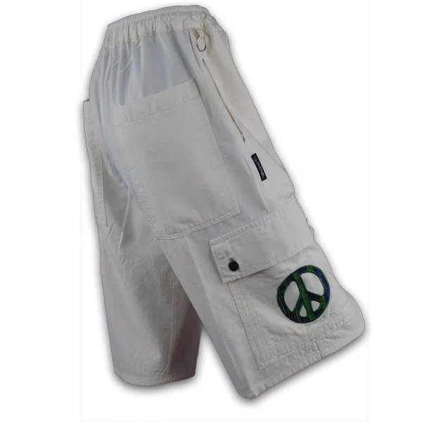 Men's Versatile and Practical Cargo Shorts for Work and PlayNatural Cotton Cargo Shorts with Peace embroidery- Back in Stock!