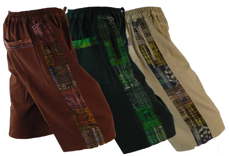 Cozy and Comfortable Men's Flannel and Fleece ShortsGarment Dyed Patchwork Shorts with Hand Woven Accents - REMADE for 2024!