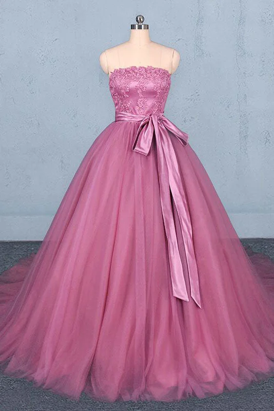 women's limited-edition dressesStrapless Ball Gown Wedding Dresses Gorgeous Tulle Bridal Dresses with Lace N2298