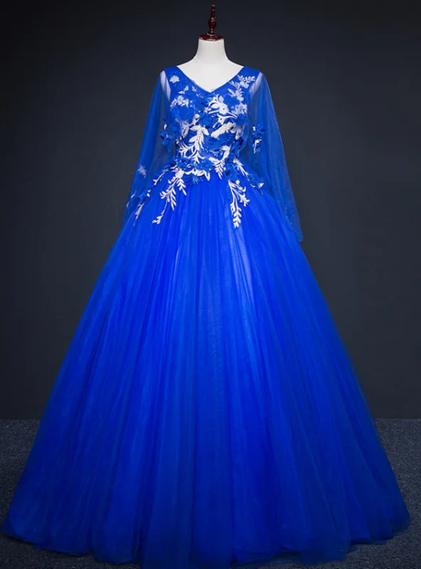 women's vintage dressesCome In All Styles And Colors Royal Blue Ball Gown Tulle V-neck Appliques Quinceanera Dress