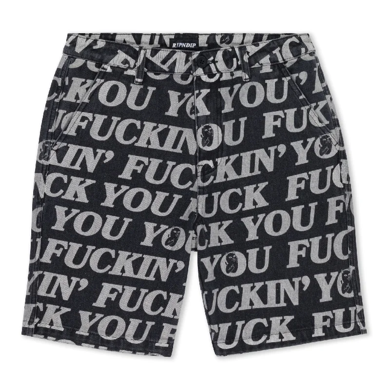 Sporty Men's Running ShortsFuckin Fuck Denim Shorts (Black)