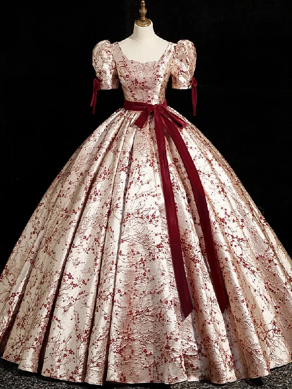 Prom DressBurgundy Short Sleeve Quinceanera Dress