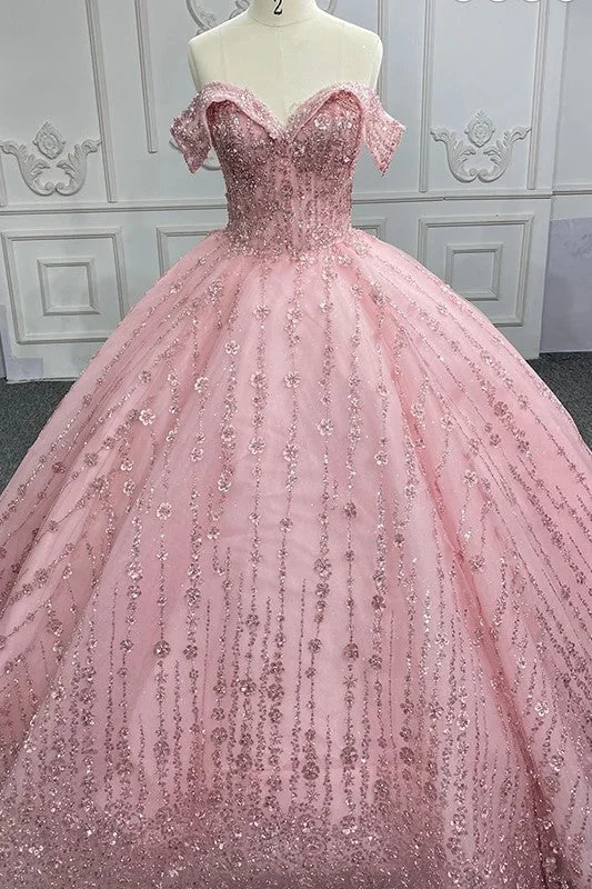 women's body-skimming dressesNovelty Cap Sleeve Sequins V-neck Ball Gown Lace Up Quinceanera Dresses