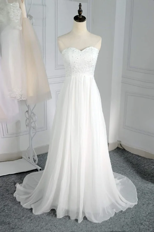 Polka-Dot DressClassy Sweetheart Long Ivory Lace Chiffon Beach Wedding Dress Y0124