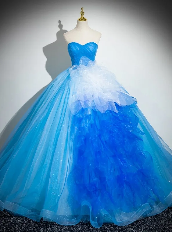 women's empire-line dressesBlue Tulle Sweetheart Pleats Quinceanera Dress