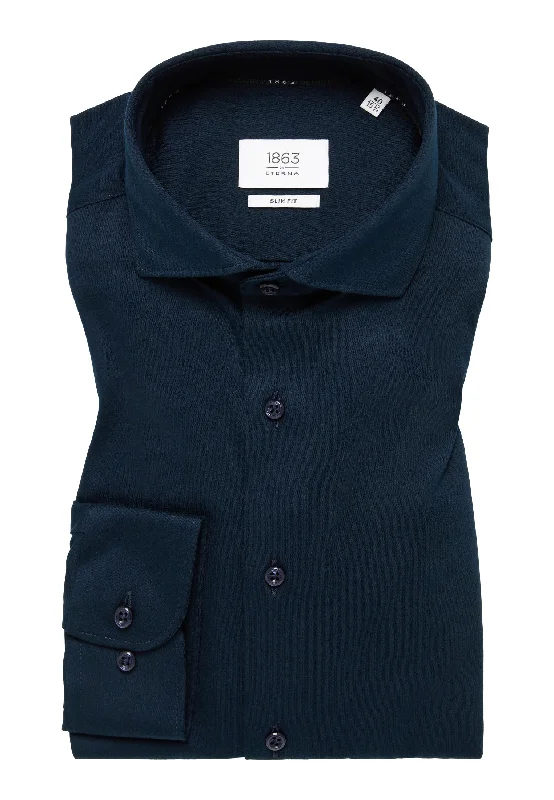 Men's Oxford Shirts for a Preppy Style'Jersey Shirt' in Navy - Slim Fit - Mercerized Jersey Cotton Shirt with Cutaway Collar by Eterna 1863 Men's Oxford Shirts for a Preppy Style'Jersey Shirt' in Navy - Slim Fit - Mercerized Jersey Cotton Shirt with Cutaway Collar by Eterna 1863