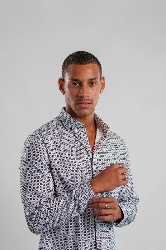 Men's Striped Long-Sleeve Shirts for a Maritime FeelFLOWER MOSAIC GEO LONG SLEEVE SHIRT