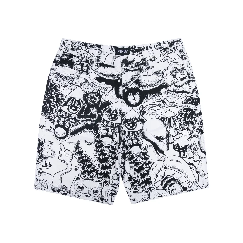 Men's Casual Short Pants for LoungingDark Twisted Fantasy Twill Shorts (Black/White)