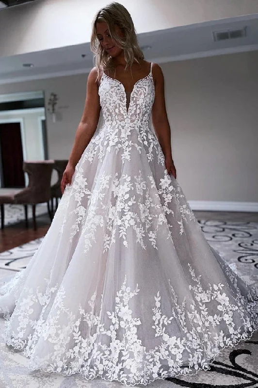 Knit DressCharming Ball Gown V Neck Tulle Wedding Dresses with Appliques N107