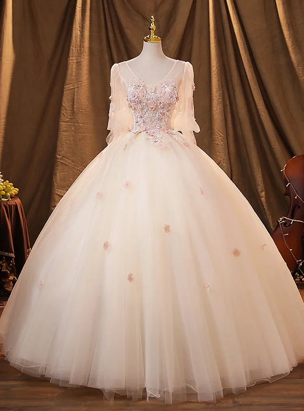Cut-Out DressChampagne Tulle 3D Appliques Quinceanera Dress