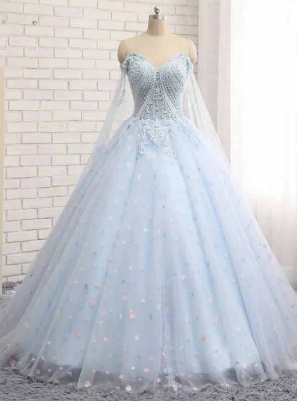 women's cinched-waist dressesCharming Blue Ball Gown Tulle Sweetheart Quinceanera Dresses