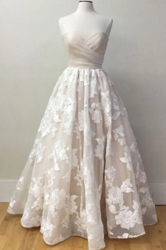 women's fair-trade dressesA Line Sweetheart Lace Wedding Dresses Floor Length Strapless Beach Wedding Dresses N2375