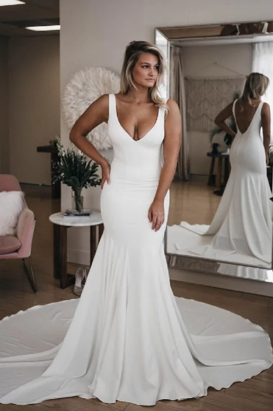 women's maternity dressesV-Neck Backless Mermaid Wedding Dresses with Trailing