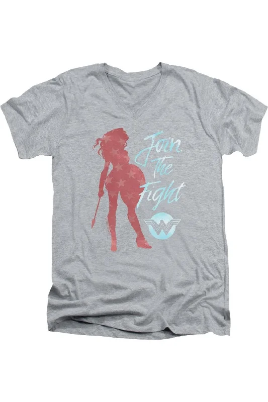 Wonder Woman Movie Freedom Fight Short Sleeve Adult V Neck Premium Cotton Tee / T-Shirt