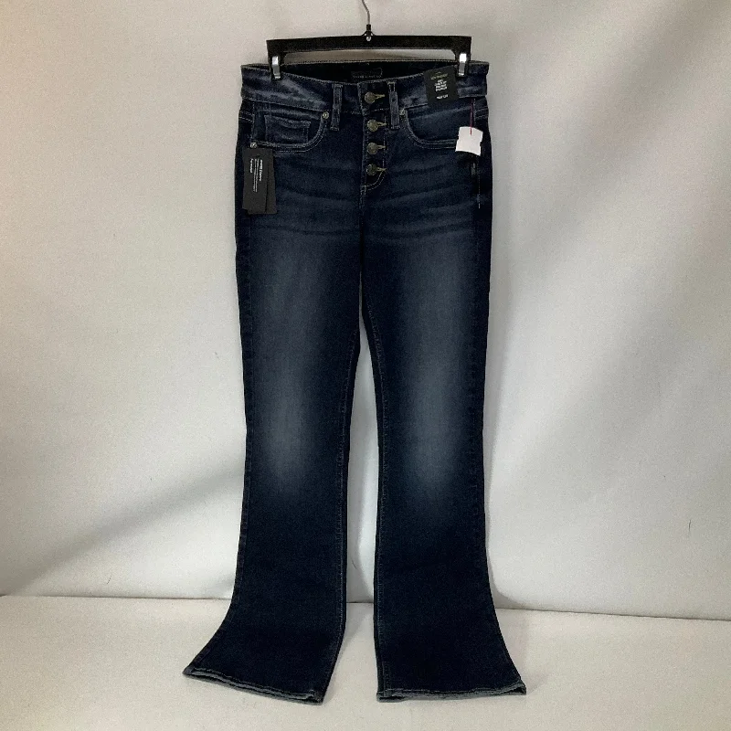 Leather Patch Embellished Men's JeansJeans Boot Cut By Silver In Blue Denim, Size: 2