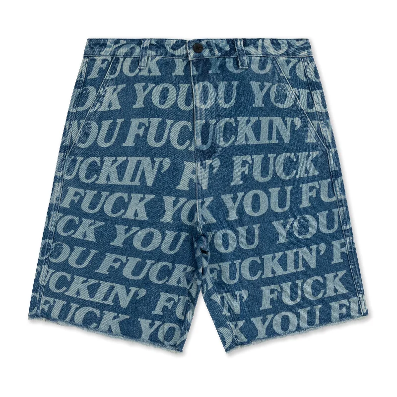 Fast-Drying and Water-Resistant Men's Swim ShortsFuckin Fuck Denim Shorts (Medium Wash)