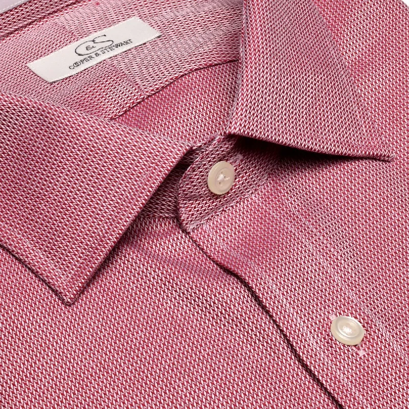 Men's Tennis Shirts for Court ComfortBurgundy Dobby Houndstooth Wrinkle-Free Cotton Dress Shirt with Spread Collar by Cooper & Stewart Men's Tennis Shirts for Court ComfortBurgundy Dobby Houndstooth Wrinkle-Free Cotton Dress Shirt with Spread Collar by Cooper & Stewart