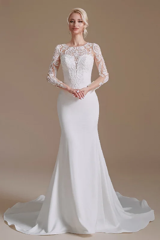 Bridesmaid DressNew Arrival Mermaid Long Sleeve Sweep Train Wedding Dresses