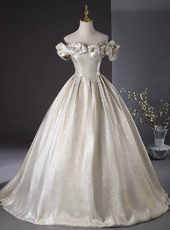 Halter DressGold Ball Gown Off the Shoulder 3D Flower Quinceanera Dress