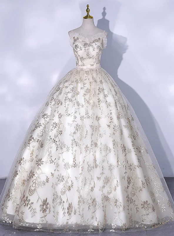 Animal Print DressChampagne Gold Sequins Tulle Straps Quinceanera Dress