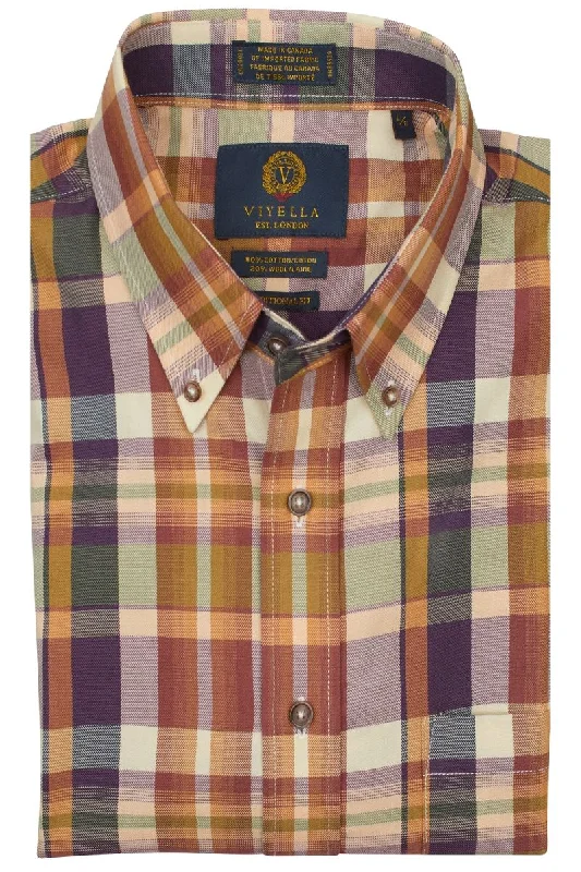 Men's Bold-Color Shirts for a Statement PieceSunburst Plaid Cotton and Wool Blend Button-Down Shirt by Viyella