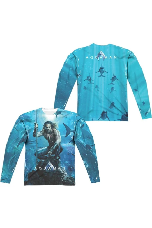 Aquaman Movie Poster (Front/Back Print) Long Sleeve Adult Poly Crew Tee / T-Shirt